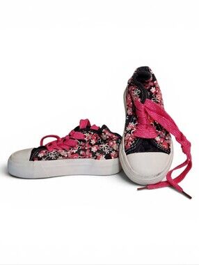 Floral Glitter Lace-Up Sneakers | Pink Canvas Shoes | Toddler Girl Size 7